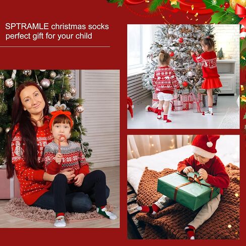 SPTRAMLE Kids Christmas Socks, Newborn Toddler Kids Crew Socks for Girls Boys(0-9 Years), 6 Pairs Baby Xmas Holiday Socks in Kuwait