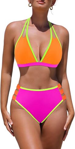 popvil High Waisted Bikini Sets for Women Two Piece Swimsuit Halter Top Bathing Suit in Saudi Arabia