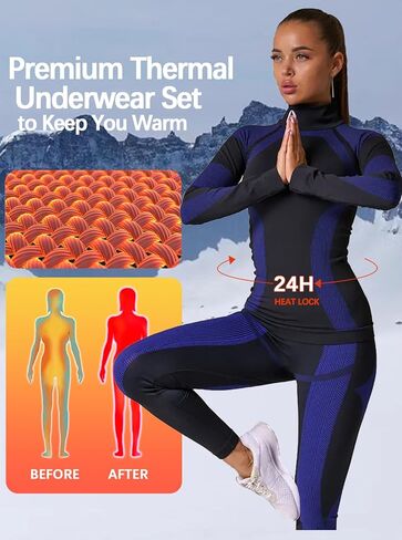 Inno Seamless Thermal Underwear for Women Pajama Set Sports Ski Warm Base Layer Set Winter Fall Cold Weather Top and Bottom in Kuwait