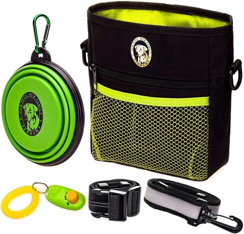 PERRAMA Dog Treat Bag, Training Pouch for Small and Large Dogs with Clicker and Collapsible Food Bowl BPA Free – Pet Treats Tote Bag with Waist and Shoulder Reflective Straps and Belt Clip (Blue) in Saudi Arabia