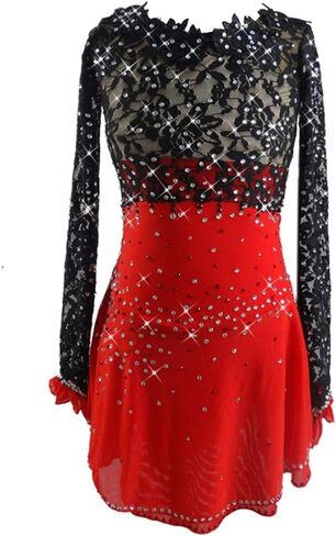 Figure Skating Dress Plus for Women Black Lace Lady Design Leotards Competition Skating Dress in Kuwait