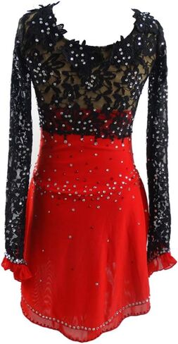 Figure Skating Dress Plus for Women Black Lace Lady Design Leotards Competition Skating Dress in Kuwait