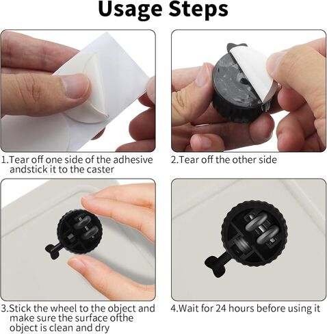 HOWDIA Self Adhesive Mini Caster Wheels, 4 Pack Braked Small Universal Wheels for Furniture Bucket 28 LBS Load Capacity Per Wheel, Low Profile Roller Casters for Small Appliance Storage Bins(Black) in Kuwait