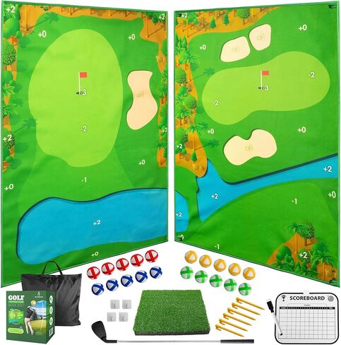 لعبة تقطيع الجولف - ألعاب جولف مزدوجة الجوانب بطول 6 أقدام × 4 أقدام، تصميم ملعب جولف واقعي ونظام تسجيل، تتضمن ناديين بطول قابل للتعديل - بساط ضرب جولف سميك يشبه العشب - 36 كرة فيلكرو لاصقة in Kuwait