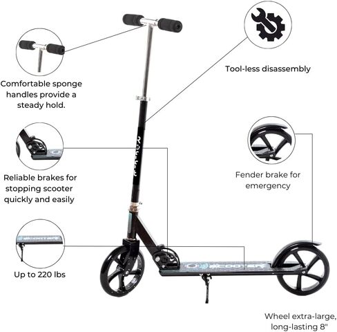Lux Kick Scooter for Kids Ages 8+ - 8" Urethane Wheels, Anodized Finish Featuring Bold Colors and Graphics, Foldable for Riders up to 220 lbs in Saudi Arabia