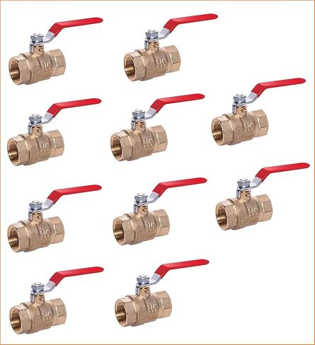 EZ-Fluid Heavy Duty 1/2" NPT Female Threaded IPS Brass Ball Valve Full Port Water Stop Shut Off, LF,Quarter Turn,Red Handle (1-Pack) in Kuwait