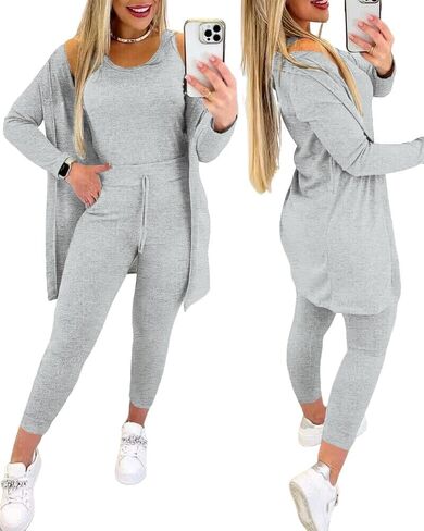 ملابس نسائية من ChicMe مكونة من 3 قطع، ملابس علوية وسراويل غير رسمية، أطقم ملابس رياضية بيجامات مريحة in Saudi Arabia