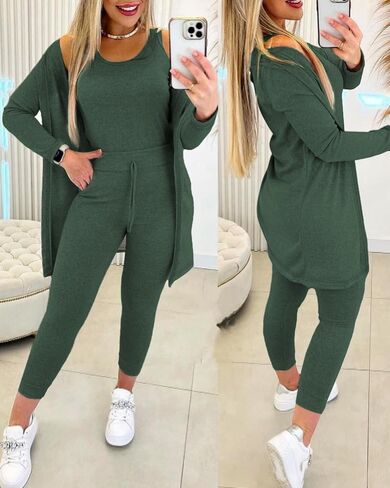 ملابس نسائية من ChicMe مكونة من 3 قطع، ملابس علوية وسراويل غير رسمية، أطقم ملابس رياضية بيجامات مريحة in Saudi Arabia