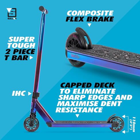 Sullivan Antic V2 Pro Scooter Aurora - سكوتر حيلة للأطفال مع سطح ألومنيوم متين 6061، وعجلات عالية الارتداد 110 مم، ولمسة نهائية ملونة أنيقة - مثالية لحدائق التزلج والجري المدرسية! in Saudi Arabia