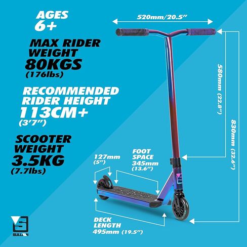 Sullivan Antic V2 Pro Scooter Aurora - سكوتر حيلة للأطفال مع سطح ألومنيوم متين 6061، وعجلات عالية الارتداد 110 مم، ولمسة نهائية ملونة أنيقة - مثالية لحدائق التزلج والجري المدرسية! in Saudi Arabia