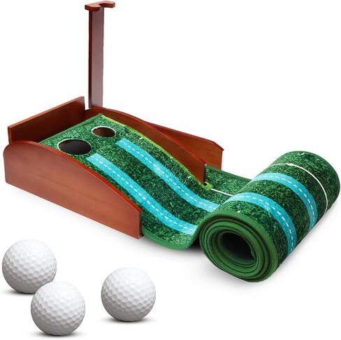 Indoor Putting Green with Motorized Ball Return, Wood Base, and Wrinkle-Free Velvet - Ideal for Golf Enthusiasts and Home or Office Use. in Saudi Arabia