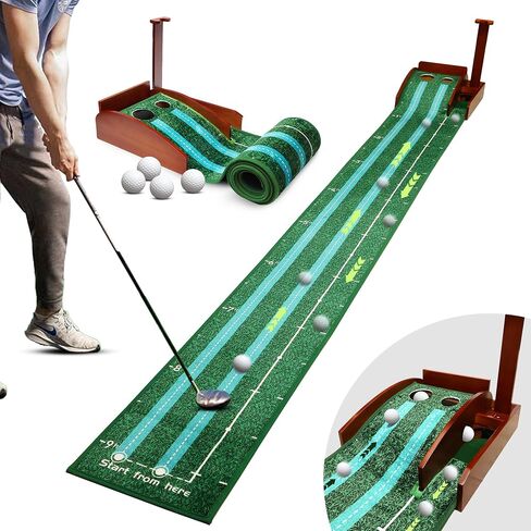 Indoor Putting Green with Motorized Ball Return, Wood Base, and Wrinkle-Free Velvet - Ideal for Golf Enthusiasts and Home or Office Use. in Saudi Arabia