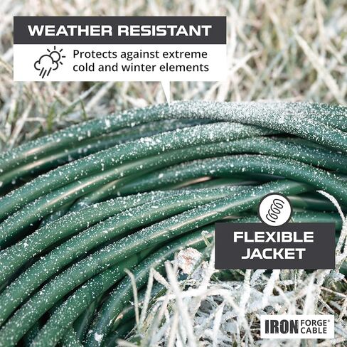 Iron Forge Cable 2 Pack Outdoor Extension Cord 25 ft, 16/3 SJTW Weatherproof Green Extension Cord 3 Prong, 13 AMP Heavy Duty Power Cable Great for Outside, Outdoor Lights, Lawn & Landscaping in Kuwait
