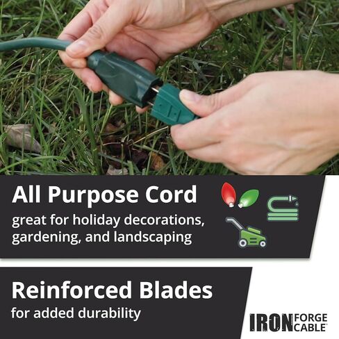 Iron Forge Cable 2 Pack Outdoor Extension Cord 25 ft, 16/3 SJTW Weatherproof Green Extension Cord 3 Prong, 13 AMP Heavy Duty Power Cable Great for Outside, Outdoor Lights, Lawn & Landscaping in Kuwait