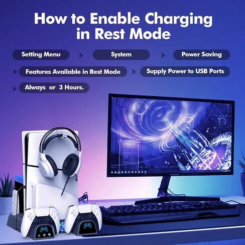 حامل تبريد متوافق مع حامل PS5/ PS5 النحيف للأقراص ووحدة التحكم الرقمية، ومحطة شحن متوافقة مع وحدة تحكم PlayStation 5 مع 11 فتحة ألعاب، ومروحة 3 مستويات in Saudi Arabia