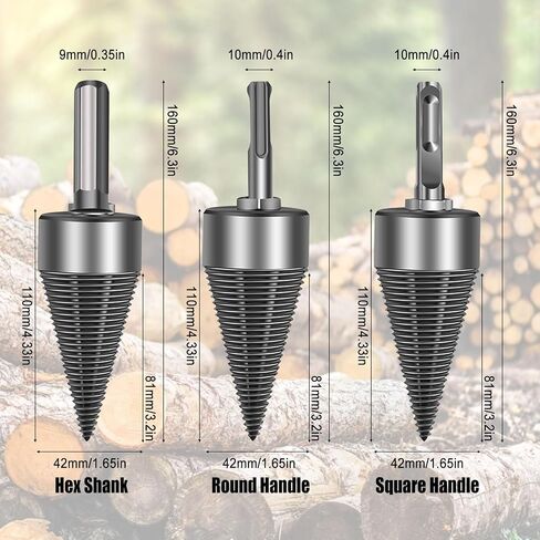 Firewood Log Splitter, Removable Firewood Log Splitter Drill Bit Heavy Duty Firewood Log Wood Splitter Drill Bit Heavy Duty Electric Drills Screw Cone Driver Hex + Square + Round (32mm+42mm) in Saudi Arabia