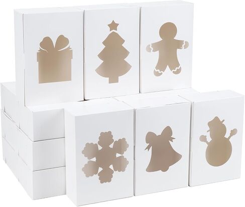 Moretoes 30pcs 4x4x2.5in Christmas Cookie Boxes, White Bakery Boxes with Window Small Xmas Treat Boxes for Holiday Party Favor Pastries, Cupcakes, Donuts Gift Wrapping in Saudi Arabia