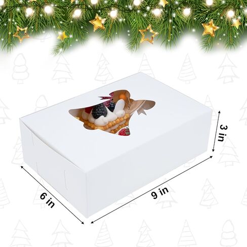 Moretoes 30pcs 4x4x2.5in Christmas Cookie Boxes, White Bakery Boxes with Window Small Xmas Treat Boxes for Holiday Party Favor Pastries, Cupcakes, Donuts Gift Wrapping in Saudi Arabia
