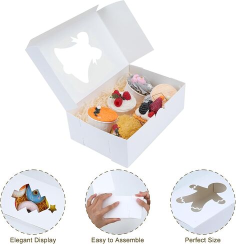 Moretoes 30pcs 4x4x2.5in Christmas Cookie Boxes, White Bakery Boxes with Window Small Xmas Treat Boxes for Holiday Party Favor Pastries, Cupcakes, Donuts Gift Wrapping in Saudi Arabia