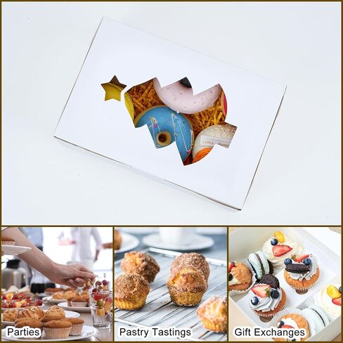 Moretoes 30pcs 4x4x2.5in Christmas Cookie Boxes, White Bakery Boxes with Window Small Xmas Treat Boxes for Holiday Party Favor Pastries, Cupcakes, Donuts Gift Wrapping in Saudi Arabia