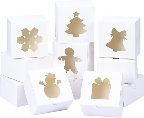 Moretoes 30pcs 4x4x2.5in Christmas Cookie Boxes, White Bakery Boxes with Window Small Xmas Treat Boxes for Holiday Party Favor Pastries, Cupcakes, Donuts Gift Wrapping in Saudi Arabia