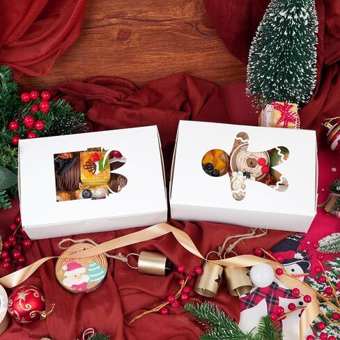 Moretoes 30pcs 4x4x2.5in Christmas Cookie Boxes, White Bakery Boxes with Window Small Xmas Treat Boxes for Holiday Party Favor Pastries, Cupcakes, Donuts Gift Wrapping in Saudi Arabia