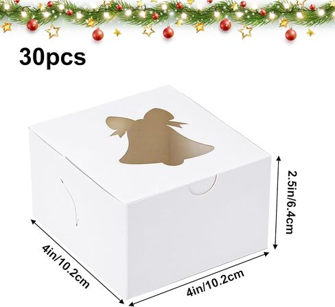 Moretoes 30pcs 4x4x2.5in Christmas Cookie Boxes, White Bakery Boxes with Window Small Xmas Treat Boxes for Holiday Party Favor Pastries, Cupcakes, Donuts Gift Wrapping in Saudi Arabia