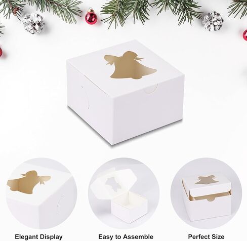 Moretoes 30pcs 4x4x2.5in Christmas Cookie Boxes, White Bakery Boxes with Window Small Xmas Treat Boxes for Holiday Party Favor Pastries, Cupcakes, Donuts Gift Wrapping in Saudi Arabia