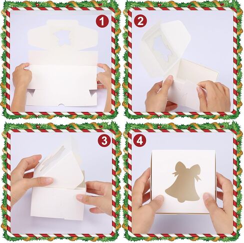 Moretoes 30pcs 4x4x2.5in Christmas Cookie Boxes, White Bakery Boxes with Window Small Xmas Treat Boxes for Holiday Party Favor Pastries, Cupcakes, Donuts Gift Wrapping in Saudi Arabia