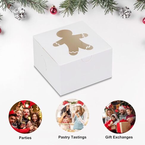 Moretoes 30pcs 4x4x2.5in Christmas Cookie Boxes, White Bakery Boxes with Window Small Xmas Treat Boxes for Holiday Party Favor Pastries, Cupcakes, Donuts Gift Wrapping in Saudi Arabia