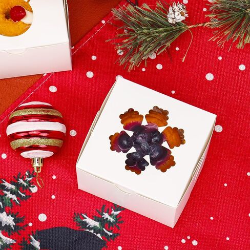 Moretoes 30pcs 4x4x2.5in Christmas Cookie Boxes, White Bakery Boxes with Window Small Xmas Treat Boxes for Holiday Party Favor Pastries, Cupcakes, Donuts Gift Wrapping in Saudi Arabia