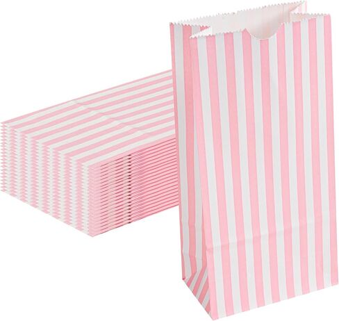 Restaurantware Bag Tek 2 LB Disposable Lunch Bags 100 Sturdy Take Out Bags - Flat Bottom Great For Restaurants Cafes And Bakeries Pink And White Paper Popcorn Bags Versatile For Grocery in Saudi Arabia