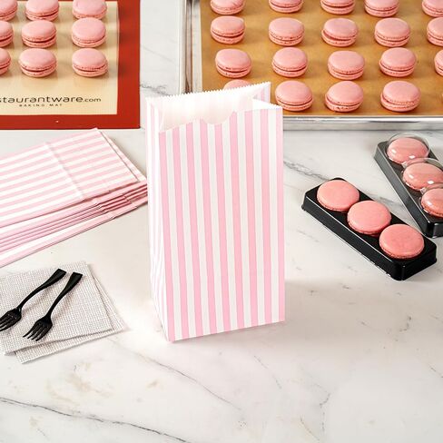 Restaurantware Bag Tek 2 LB Disposable Lunch Bags 100 Sturdy Take Out Bags - Flat Bottom Great For Restaurants Cafes And Bakeries Pink And White Paper Popcorn Bags Versatile For Grocery in Saudi Arabia
