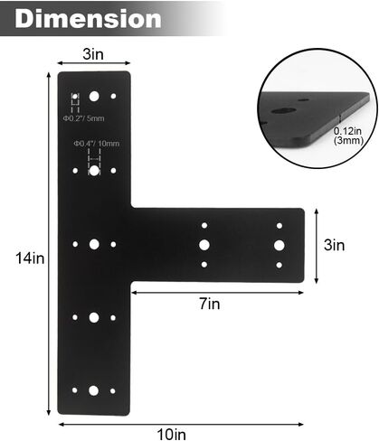 T Tie Plates in Black Finish Steel Flat Bracket Mending Plate Joining Bracket Connectors 6.5'' x 5.7'' 0.16in Thick for Wood 2x2,4x4 Lumber Pergola Repair Fixing Truss Framing 4 Packs in Saudi Arabia