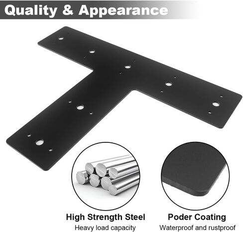 T Tie Plates in Black Finish Steel Flat Bracket Mending Plate Joining Bracket Connectors 6.5'' x 5.7'' 0.16in Thick for Wood 2x2,4x4 Lumber Pergola Repair Fixing Truss Framing 4 Packs in Saudi Arabia
