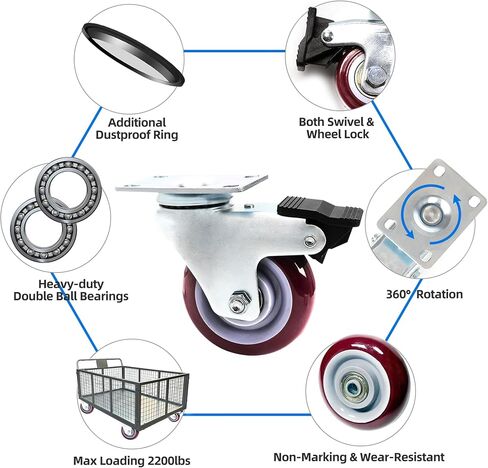 YingGate 4 inch Heavy Duty Casters Load 1800lbs, Lockable Bearing Plate Caster Wheels with Brakes, 360-degree Swivel Casters for Furniture and Workbench Cart, Set of 4 (Free Screws and a Spanner) in Saudi Arabia
