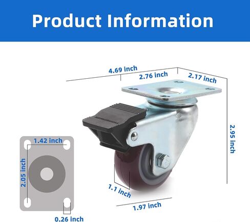 YingGate 4 inch Heavy Duty Casters Load 1800lbs, Lockable Bearing Plate Caster Wheels with Brakes, 360-degree Swivel Casters for Furniture and Workbench Cart, Set of 4 (Free Screws and a Spanner) in Saudi Arabia