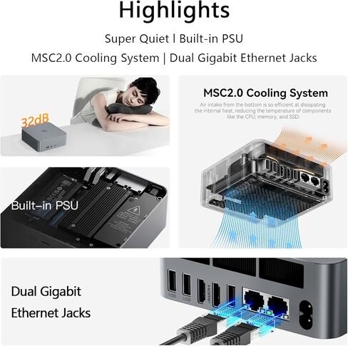 كمبيوتر صغير Beelink SER6 Max، AMD Ryzen 7 7735HS (8C/16T، حتى 4.75 جيجاهرتز)، كمبيوتر صغير مع 16G DDR5 1 تيرابايت PCIe4.0 SSD، يدعم مخرج 4K رباعي/HDMI/USB-C/Dual USB4/WiFi6/BT5.2 /2.5 جيجابت في الثانية لان in Kuwait