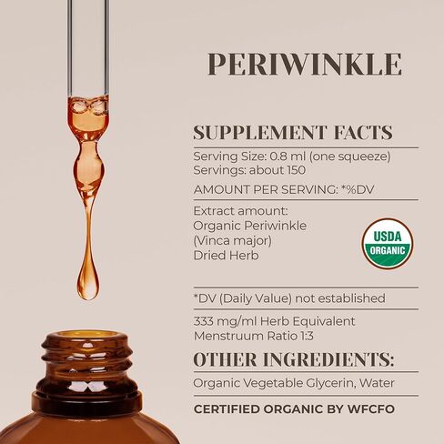 Periwinkle USDA Organic Alcohol-Free Extract | Dietary Supplement, High-Potency Tincture | Natural Certified Organic Periwinkle (Vinca Major) Dried Herb (2 oz) in Kuwait