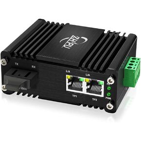 محول وسائط SFP صناعي صغير من الألياف إلى إيثرنت يدعم تركيب DIN-Rail، وفتحات 1x 100/1000Base-X SFP إلى 2X 10/100/1000Base-T RJ45 Gigabit 2 Port Fiber Converter، 12~48V DC مدخلات الطاقة