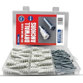 GH1200 100 PCs Dry Wall Anchors and Screws kit - 50 Drywall Anchors for Drywall Heavy Duty & Durable & 50x1-¼″ (#8) Wall Screws, Hold 75lb - Drill Free in Kuwait
