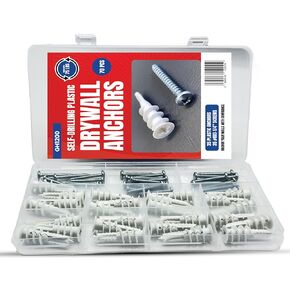 GH1200 100 PCs Dry Wall Anchors and Screws kit - 50 Drywall Anchors for Drywall Heavy Duty & Durable & 50x1-¼″ (#8) Wall Screws, Hold 75lb - Drill Free
