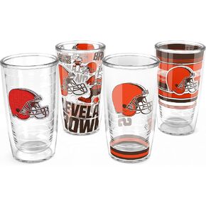 Tervis NFL Cleveland Browns - Assorted Made in USA Double Walled Insulated Tumbler Travel Cup Keeps Drinks Cold & Hot, 16oz 4pk, Classic