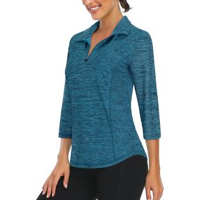 LURANEE Womens 3/4 Roll Sleeve 1/4 Zip Pullover Golf Shirts Athletic Hiking Running Workout Tops UPF 50+