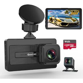 Dash Cam,2.5K/1080p Dash Cam Front and Rear,with 64GB MicroSD Card,3" IPS Screen,Dual Dashcams for Cars with Night Vision,WDR,Wide Angle,G-Sensor,Loop Recording,24H Parking Mode,Black