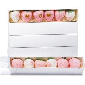 10 Pcs Chocolate Covered Strawberries Boxes 12x2x2 Inch, Bakery Boxes with Full Clear Window, Drawer Macaron Boxes, Cocoa Bombs Boxes, Cookie Boxes