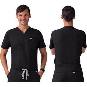 Cedar Men's Scrub Top - Sleek Tapered Fit, V-Neck Healthcare Scrubs Top with 4 Pockets - 4-Way Stretch, Moisture-Wicking