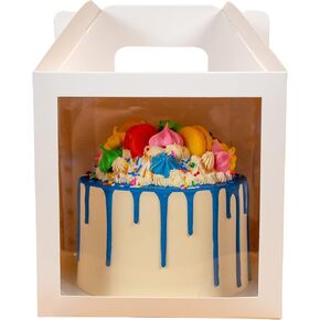 Gretel 10-Pack 8x8x8 inch Cake Box for Tall Cakes with Window and Handle | Disposable Cake Containers (10)