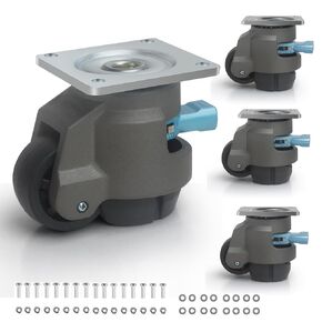 Leveling Casters Heavy Duty Capacity 2200 LBS,Upgraded Handle Design and Retractable Casters Set of 4,Swivel Gray Castor Wheels for Workbench Equipment,Furniture,Machine
