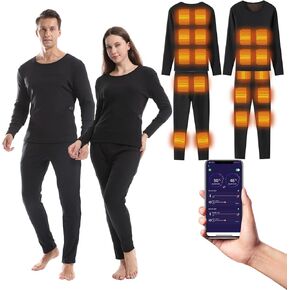 Upgraded Graphene Heated Underwear Fast Heating Power Saving Electric Long Warm Undergarments with Top and Pant